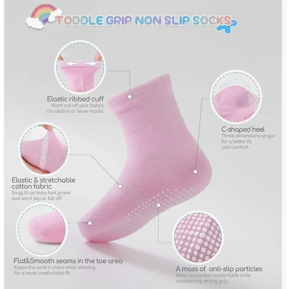 Baby Toddler Socks Grip Non Slip Boys Girls Cotton 12 Pack for Kids Ankle...
